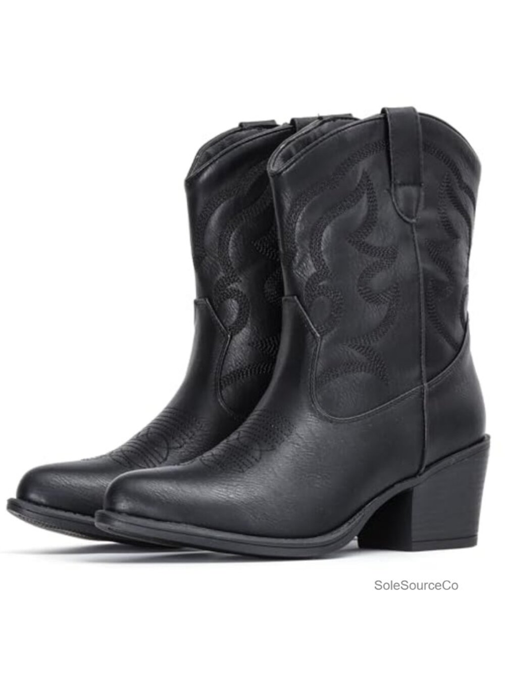 Faux Leather Western Cowgirl Ankle Boots Pointed Toe Block Heel